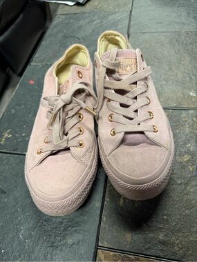 Converse Pink Suede Low Top Sneakers with Rose Gold Eyelets